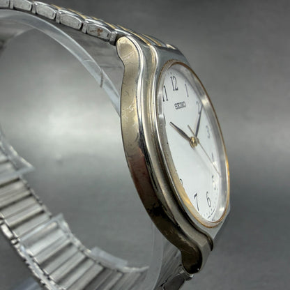 Seiko Watch Men 34mm White Dial Two Tone Round 7N01-6G90 New Battery Vintage3