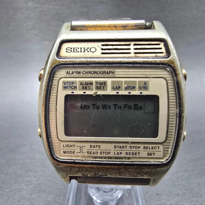 Seiko Watch Men 34mm Gold Digital Alarm Chronograph A158-5059 PARTS Vintage0