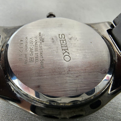 Seiko Solar Watch Men 39mm Black Dial Black Tone Date Round V1570AP0 Runs9