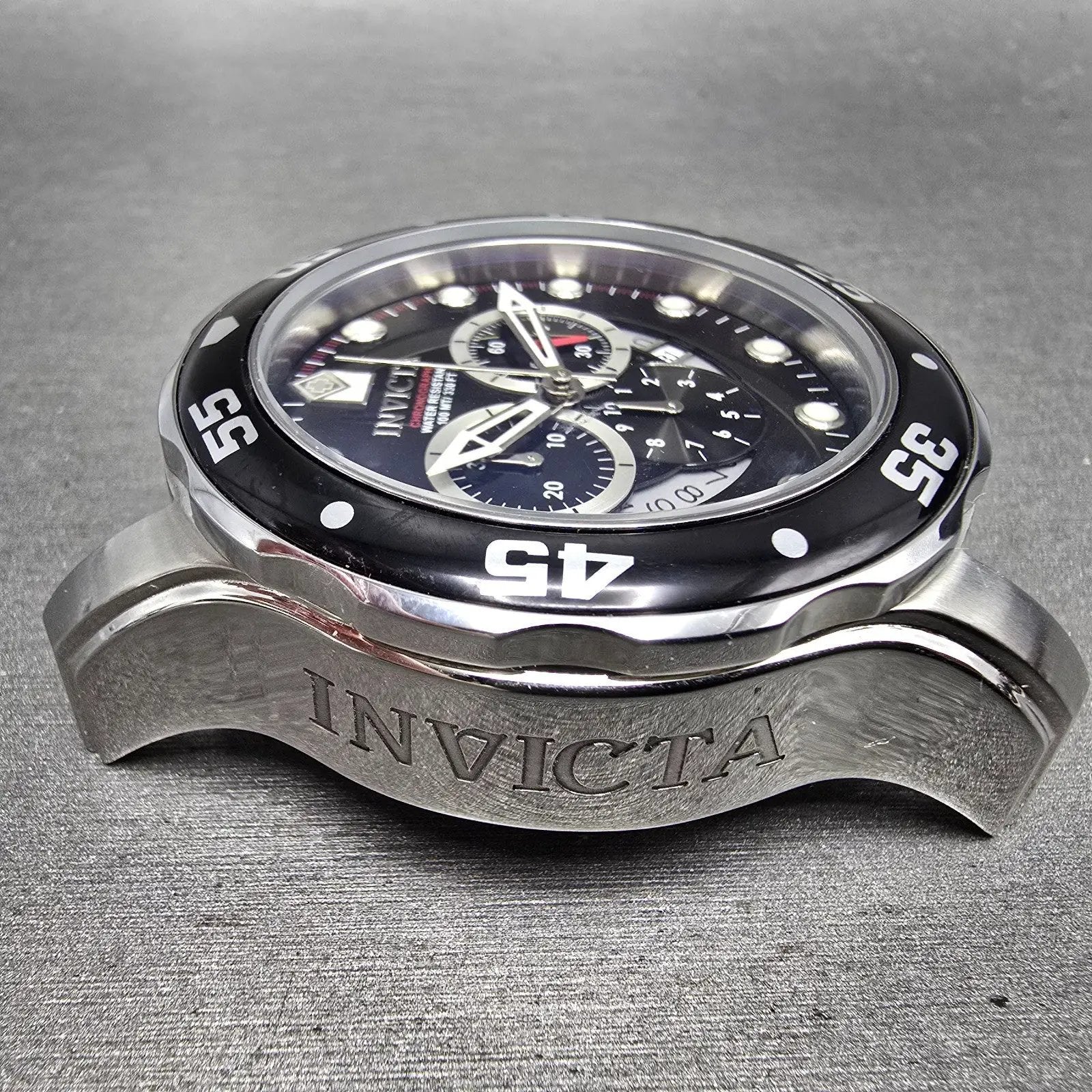 Invicta Pro Diver Chronograph Watch Men 48mm Black Dial Silver Tone 6977 New Bat4