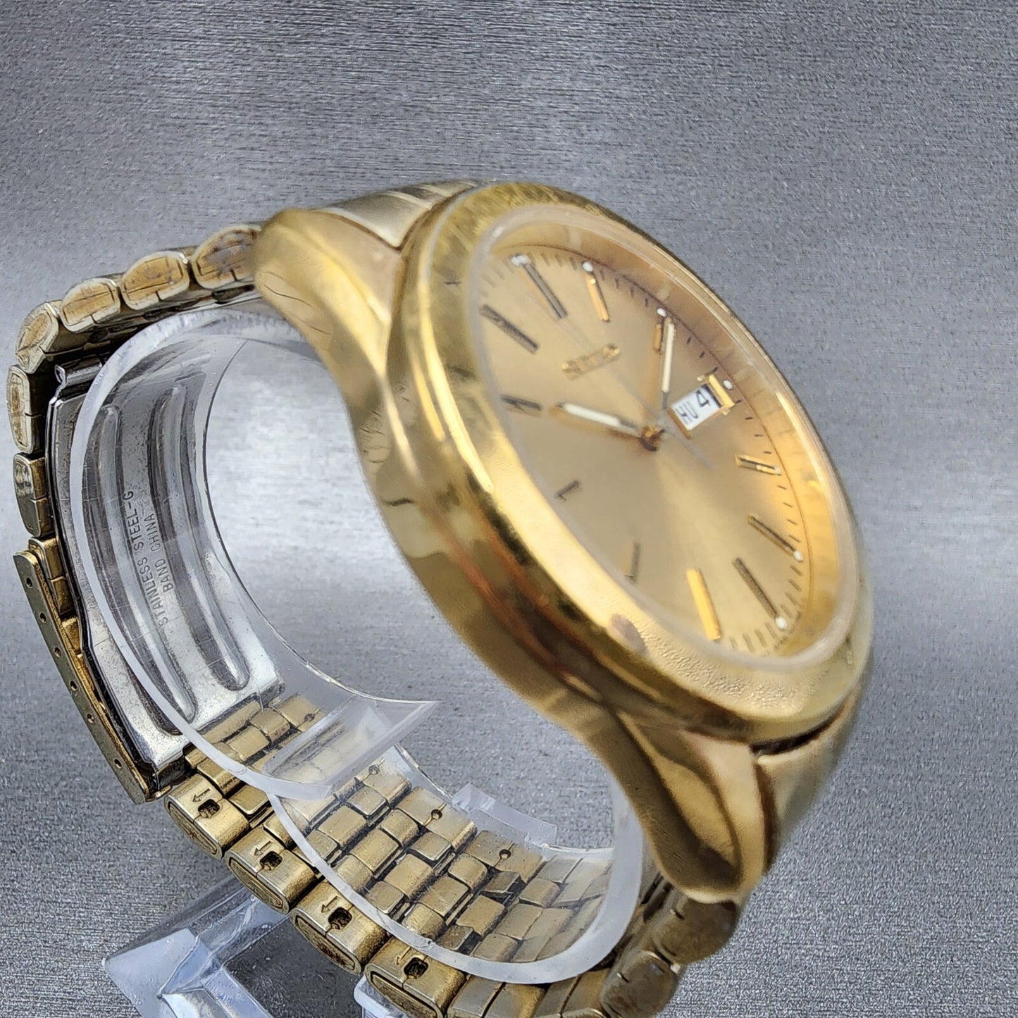 Seiko Watch Men 37mm Gold Dial Gold Tone Daydate Round 7n430am0 New Battery3