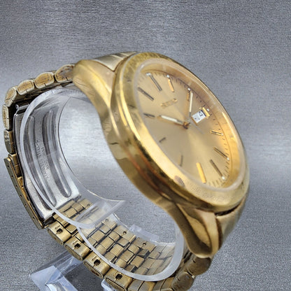Seiko Watch Men 37mm Gold Dial Gold Tone Daydate Round 7n430am0 New Battery3