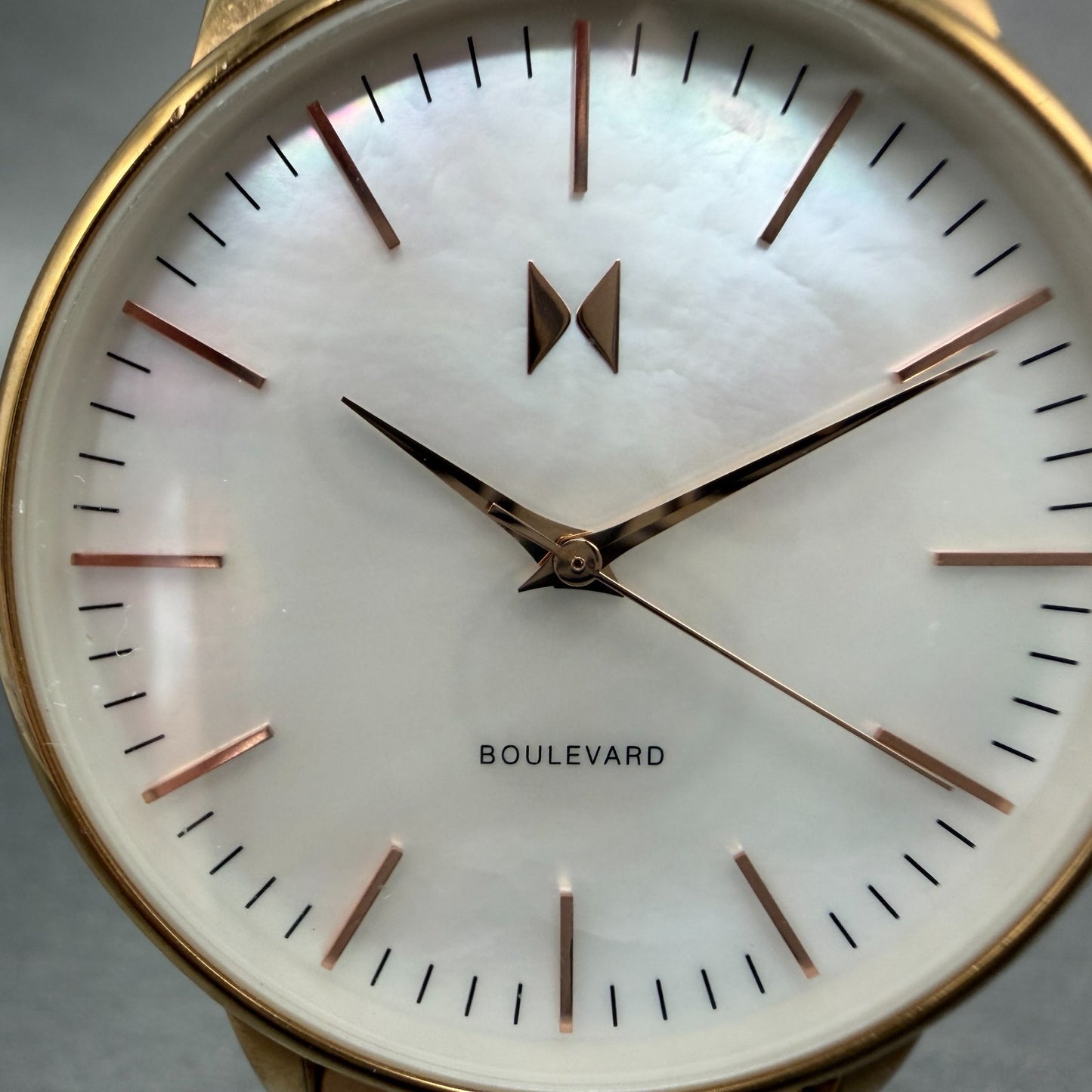 MVMT Boulevard Watch Women 38mm MOP Dial Rose Gold Tone Mesh Band New Battery A1