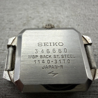 Seiko Special Tank Watch Women 18mm Blue Dial Silver Tone Manual 1140-3170 Runs6