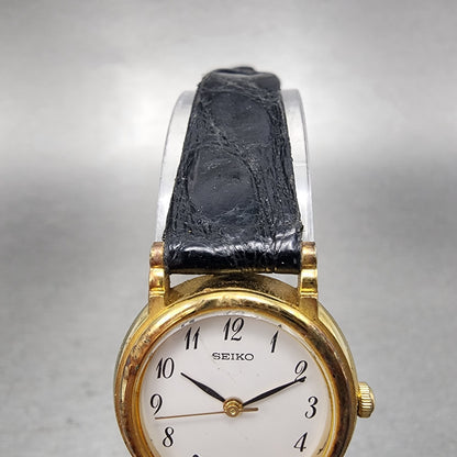 Seiko Watch Women 22mm White Dial Gold Tone Oval Leather 73216070 New Battery4