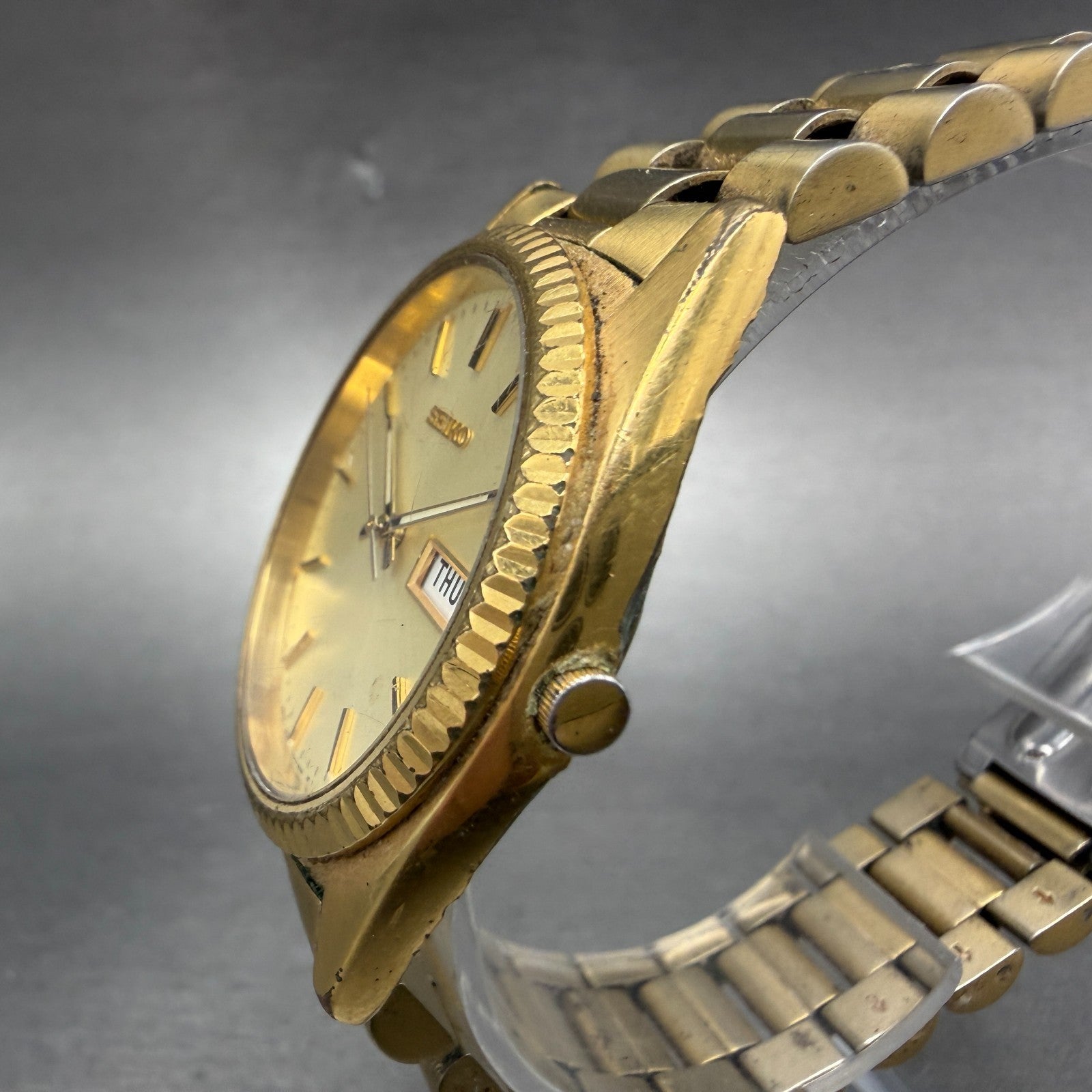 Seiko President Watch Men 36mm Champange Dial Gold Tone Daydate 7N43-8111 NewBat2