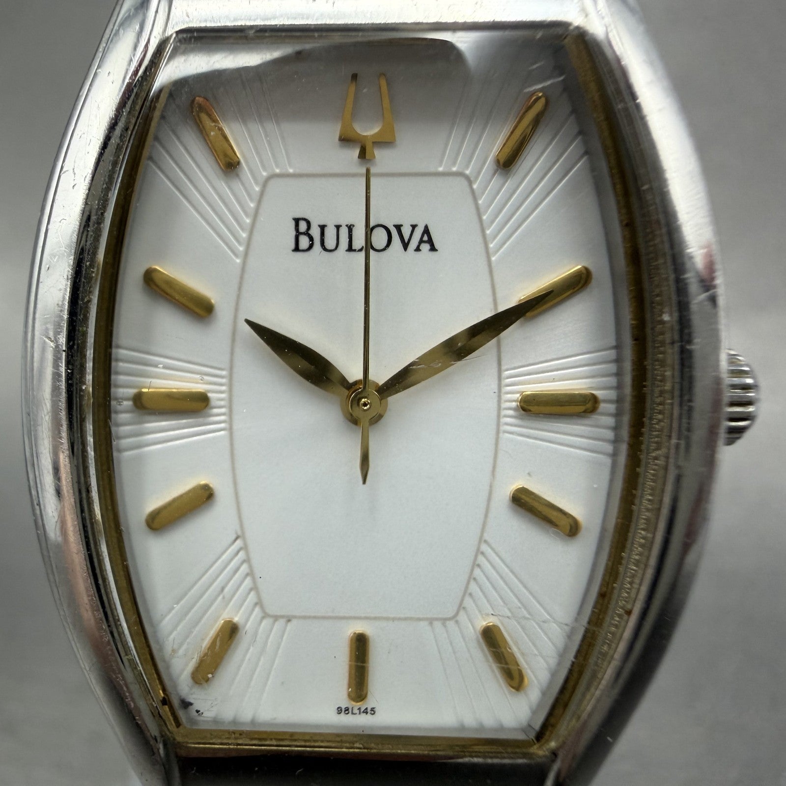 Bulova Watch Women 26mm White Dial Two Tone Tonneau 98L145 New Battery1
