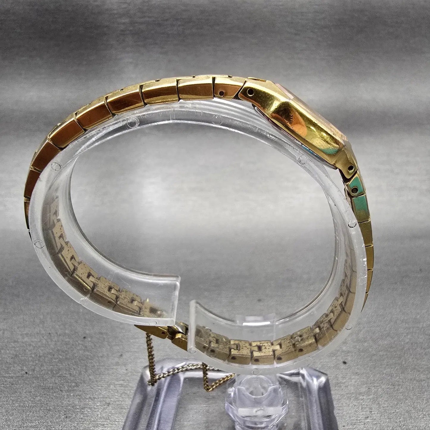 Seiko Watch Women 13mm Gold Dial Gold Tone Hexagon 1E20-5729 New Battery Vintage8