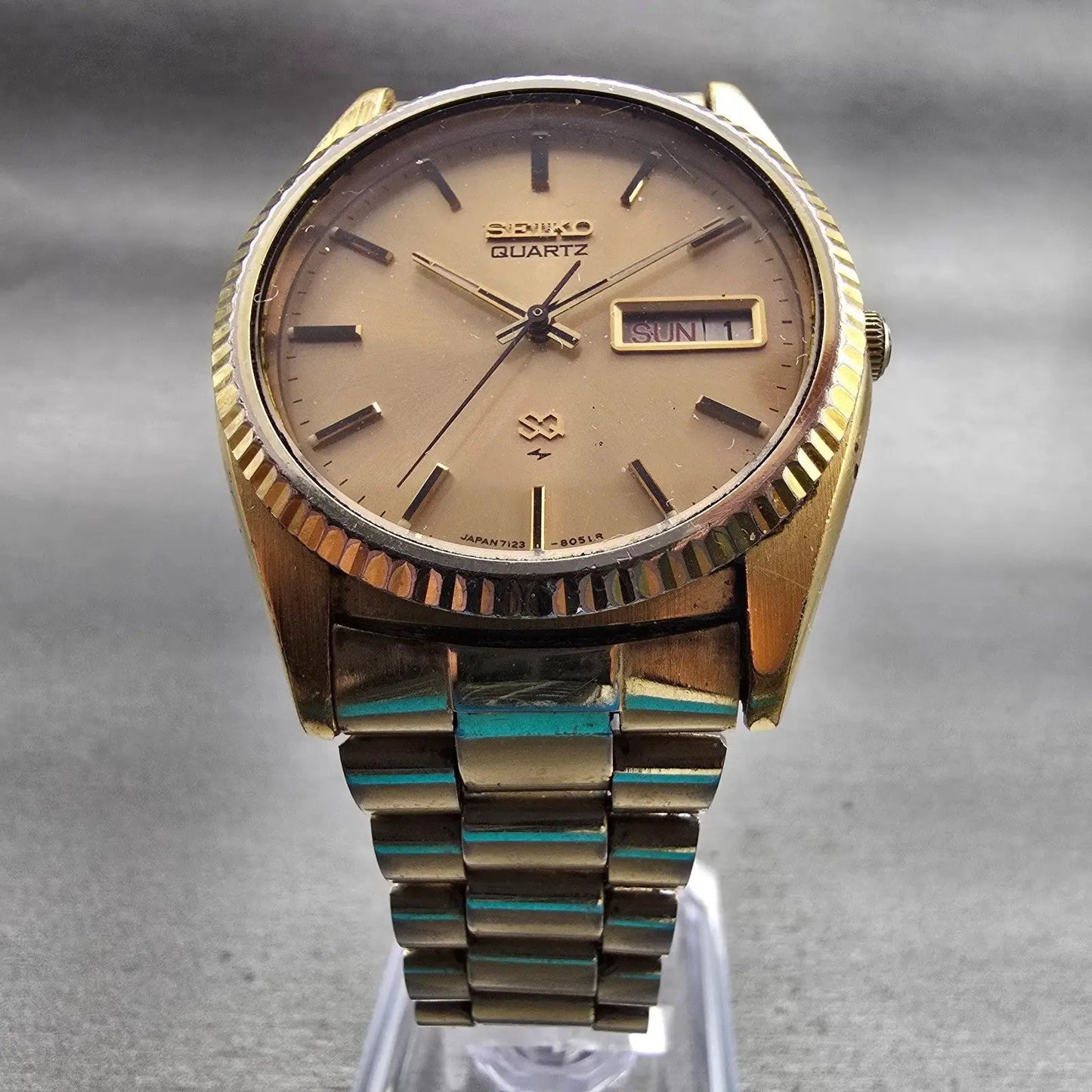 Seiko SQ President Watch Men 36mm Gold Dial Gold Tone Daydate 7123-8059 New Batt5