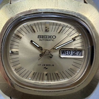 Seiko Automatic Watch Men 39mm Gold Dial Gold Tone Daydate Oval 70065009 Runs A1