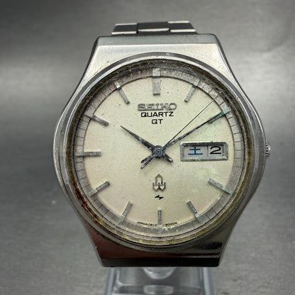 Seiko QT Watch Men 36mm Silver Dial Silver Tone Daydate 0823-8000 New Battery0