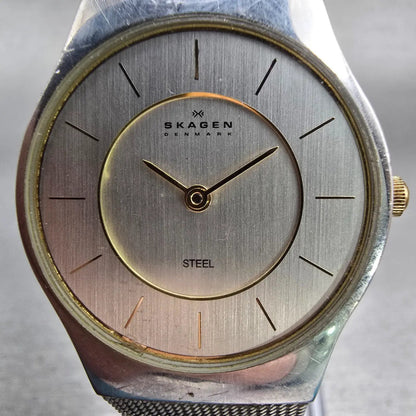 Skagen Slimline Watch Women 28mm Silver Dial Silver Tone Round 233SGSC New Batt1
