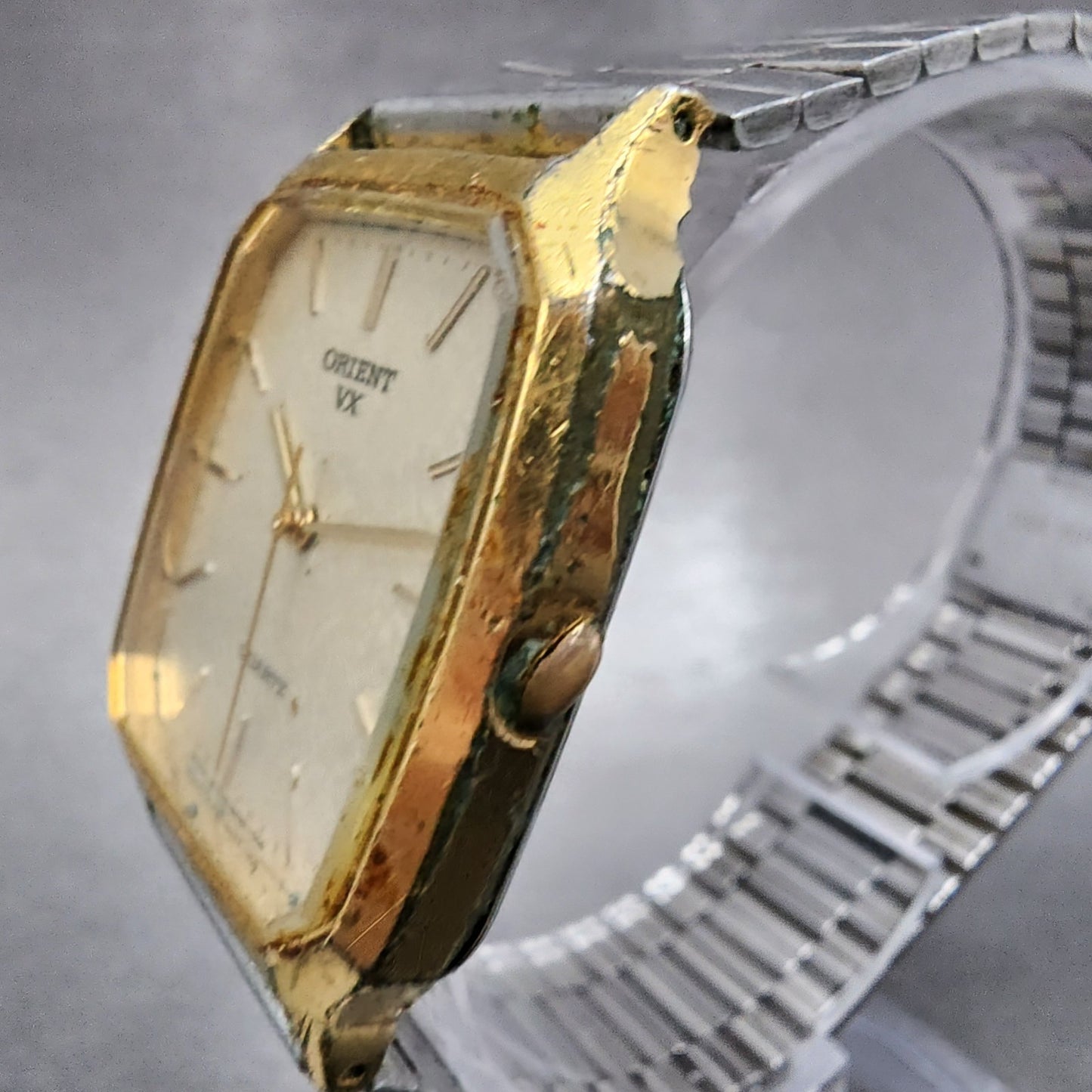 Orient VX Tank Watch Men 28mm Champange Dial Gold Tone Octagon READ!!!! New Batt2