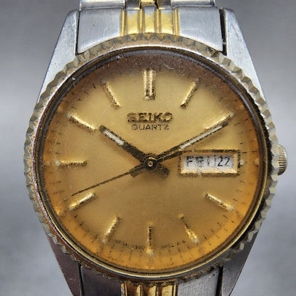 Seiko Watch Women 24mm Gold Dial Two Tone Daydate Round 7n830049 New Battery2