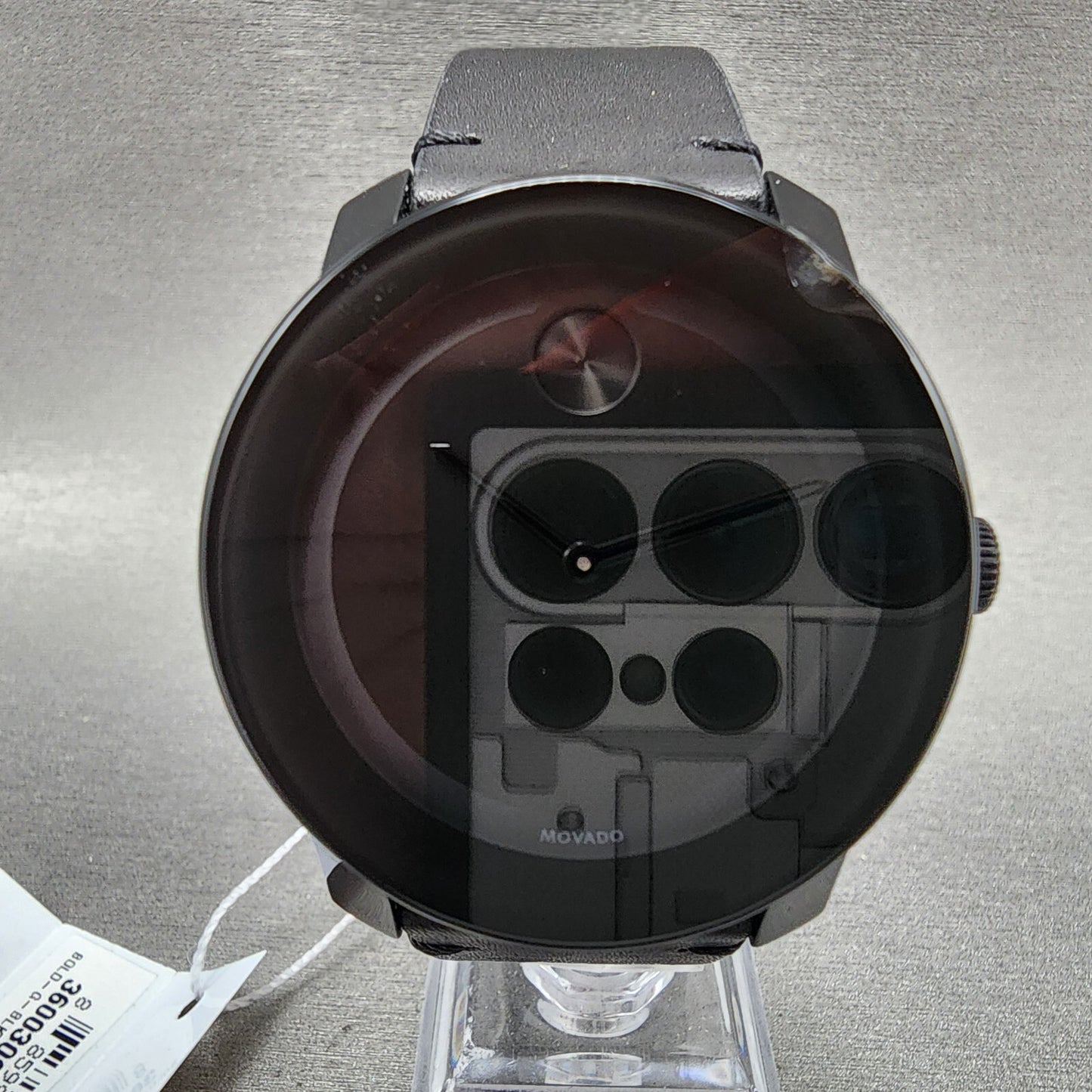 Movado Bold Watch Men 42mm Black Dial Black Tone Round 3600306 Leather Band CHIP1