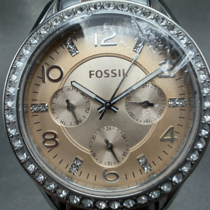 Fossil Riley Watch Women 38mm Rose Dial Two Tone Daydate Round ES4145 New Batt1