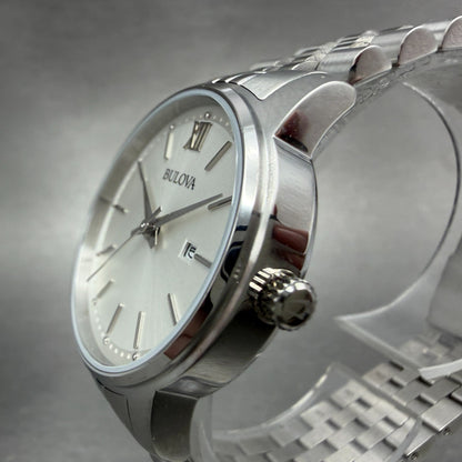 Bulova Watch Women 27mm Silver Dial Steel Date Round 96M159 New Battery6