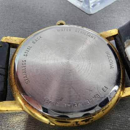 Bulova Watch Men 33mm White Dial Gold Tone Round 97A29 Leather Band New Battery9