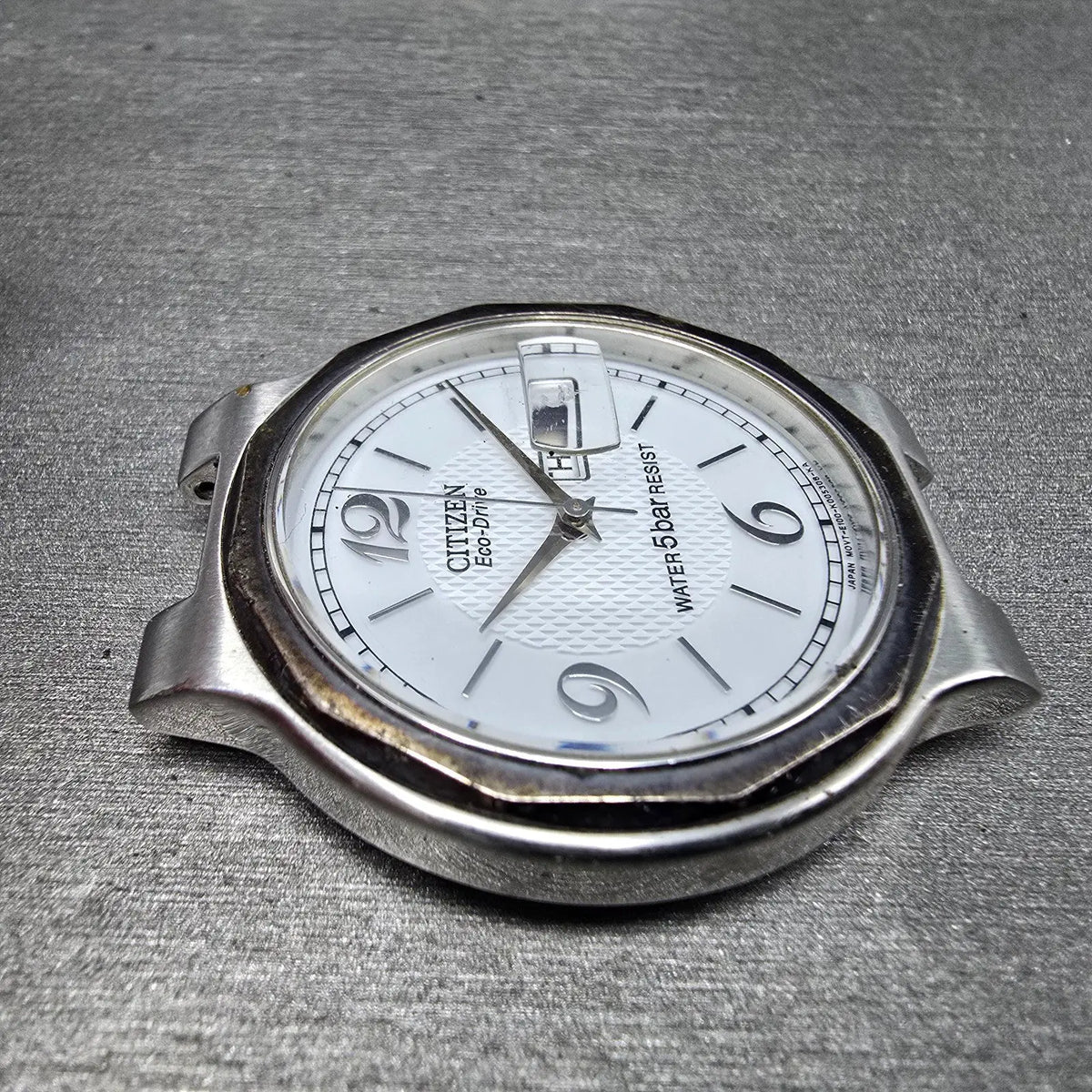 Citizen Eco-Drive Watch Men 36mm White Dial Steel Daydate E100-K003334 PARTS JP3