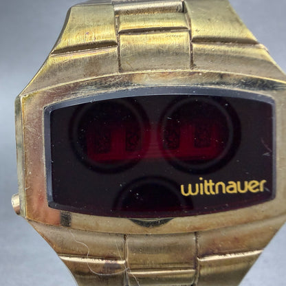 Witttnauer Polara RED LED Watch Men 35mm Gold Plated Tone Vintage PARTS2