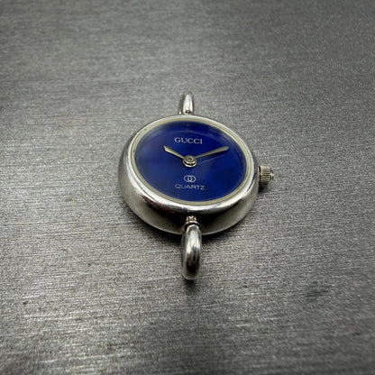 Gucci Watch Women 20mm Blue Dial Sterling Silver Round 2900 New Battery Vintage2