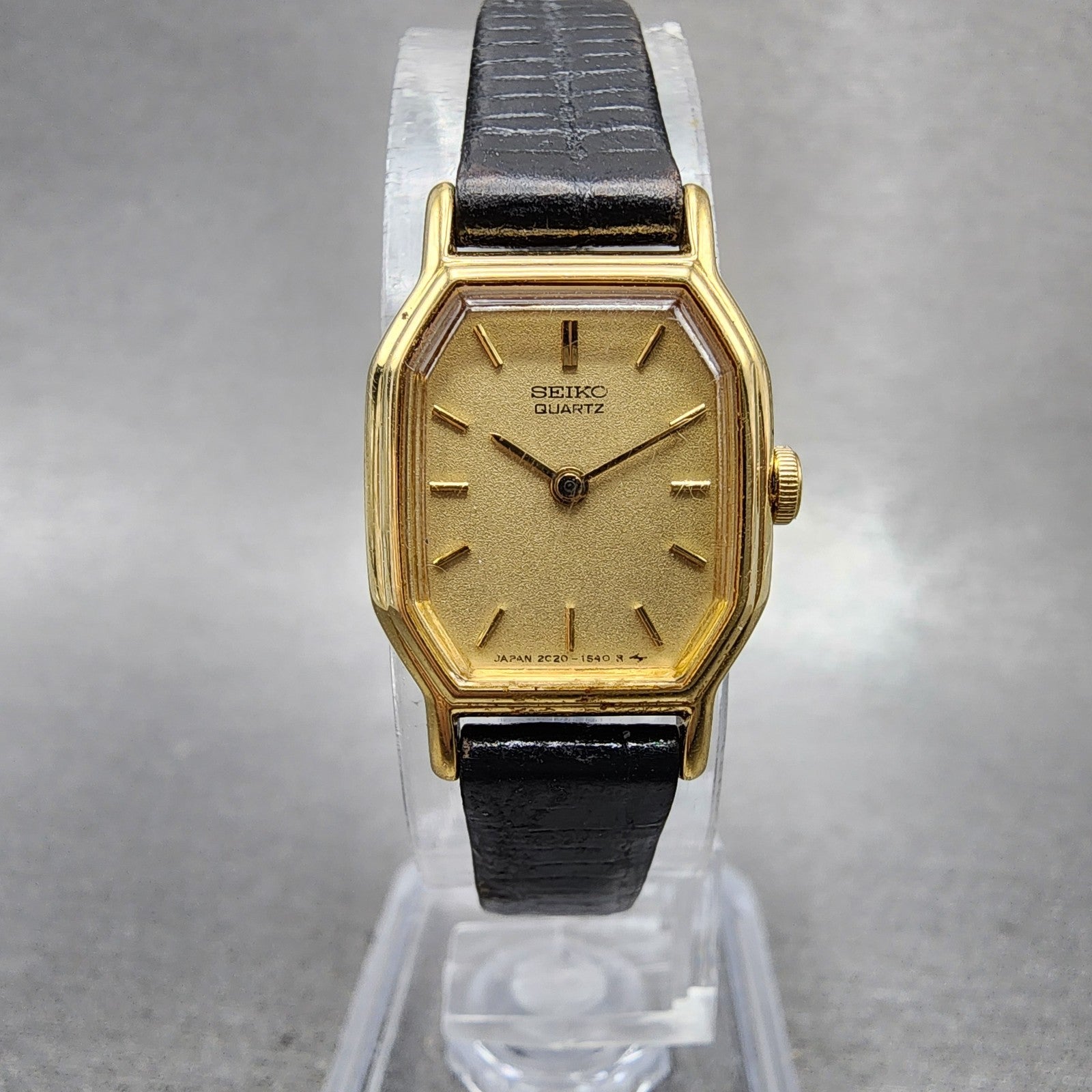 Seiko Watch Women 16mm Gold Dial Gold Tone Octagon 2C205769 New Battery0