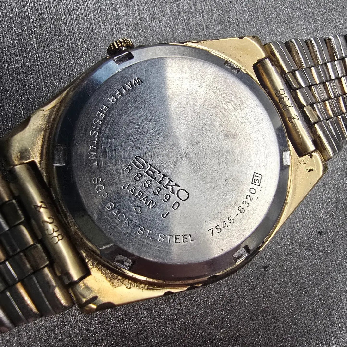 Seiko SQ Watch Men 35mm Gold Dial Gold Tone Daydate Round 7546-8320 New Battery10