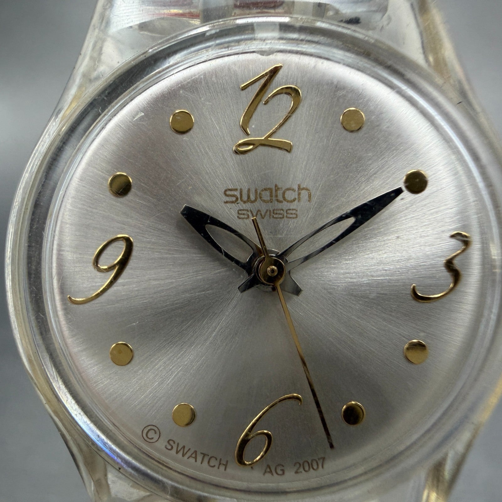 Swatch Crystal Lace Watch Women 25mm White Dial Clear Case Round New Battery1