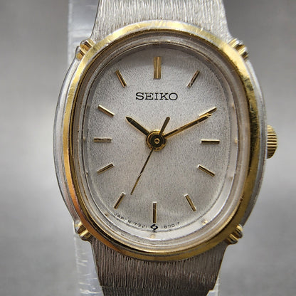 Seiko Watch Women 18mm White Dial Two Tone Oval 73216100 New Battery1