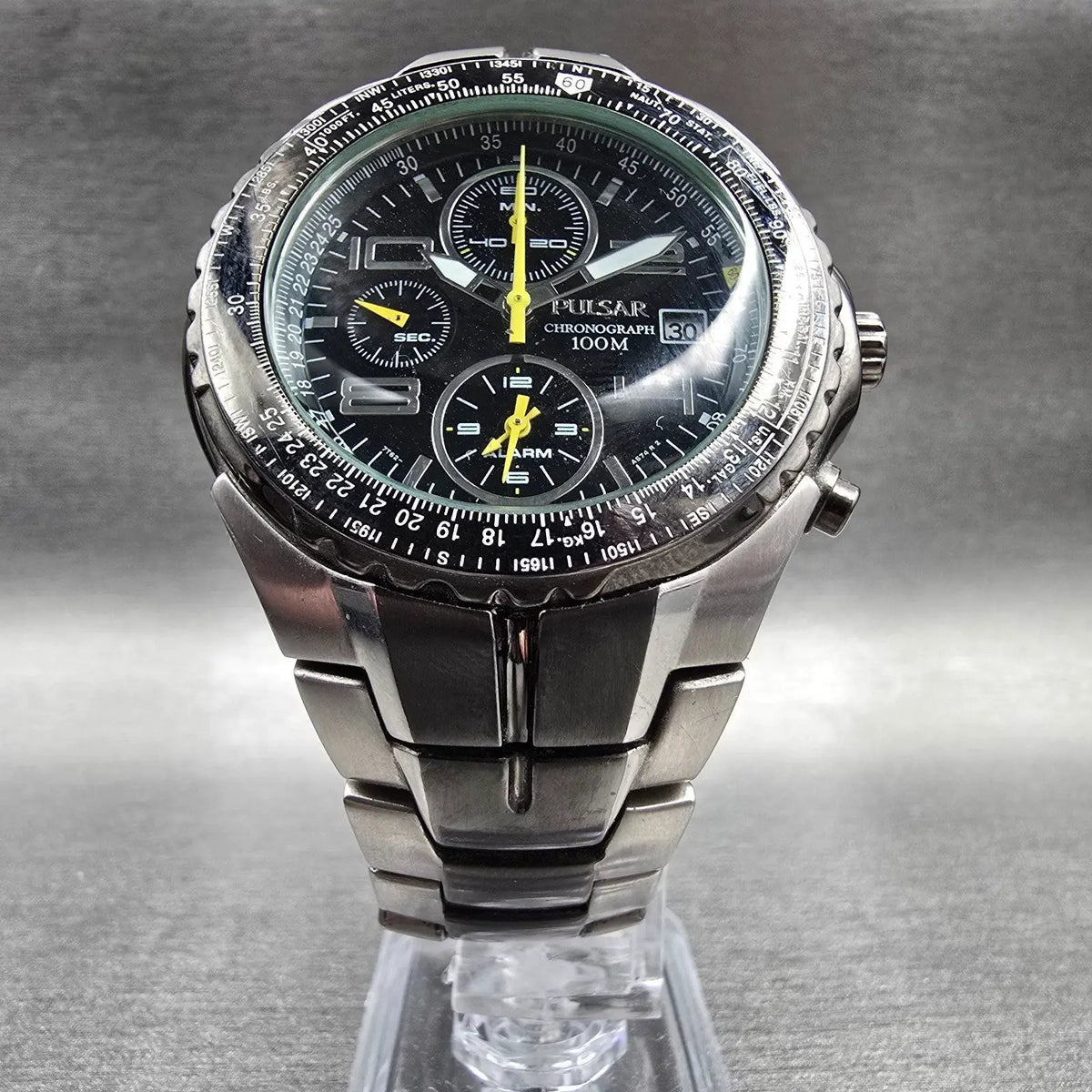 Pulsar Chronograph Watch Men 43mm Black Dial Silver Date 7T62-X041 READ!!!!!!5