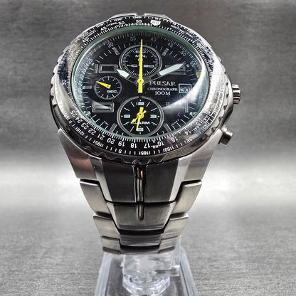 Pulsar Chronograph Watch Men 43mm Black Dial Silver Date 7T62-X041 READ!!!!!!5