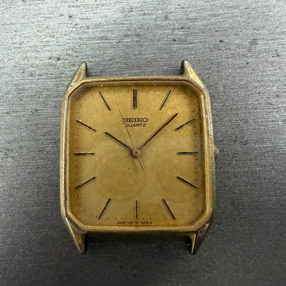Seiko Tank Watch Men 27mm Champagne Dial Gold Tone Rectangle 7431-5049 PARTS0