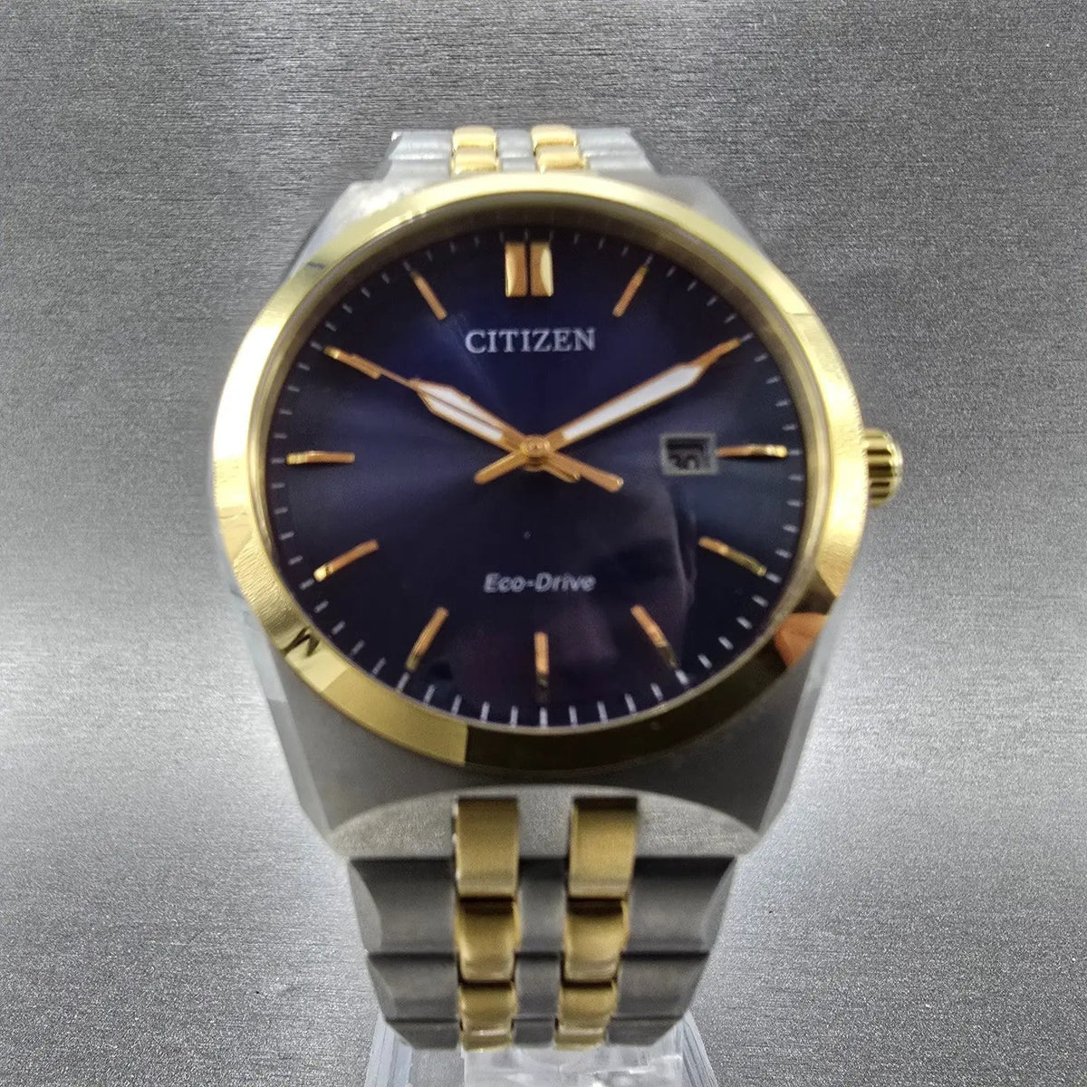 Citizen Eco-Drive Watch Men 40mm Blue Dial Two Tone Date E111-S099633 Works JP 45