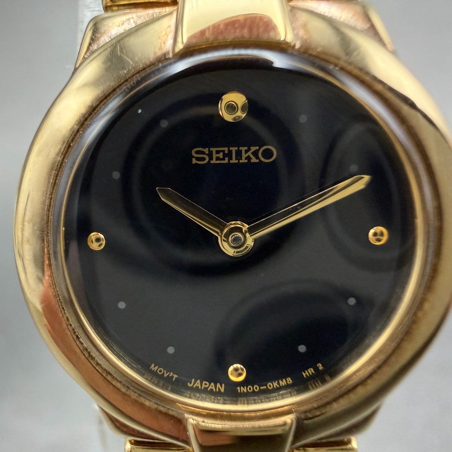 Seiko Watch Women 20mm Black Dial Gold Tone Round 1N00-0GM0 New Battery Vintage1