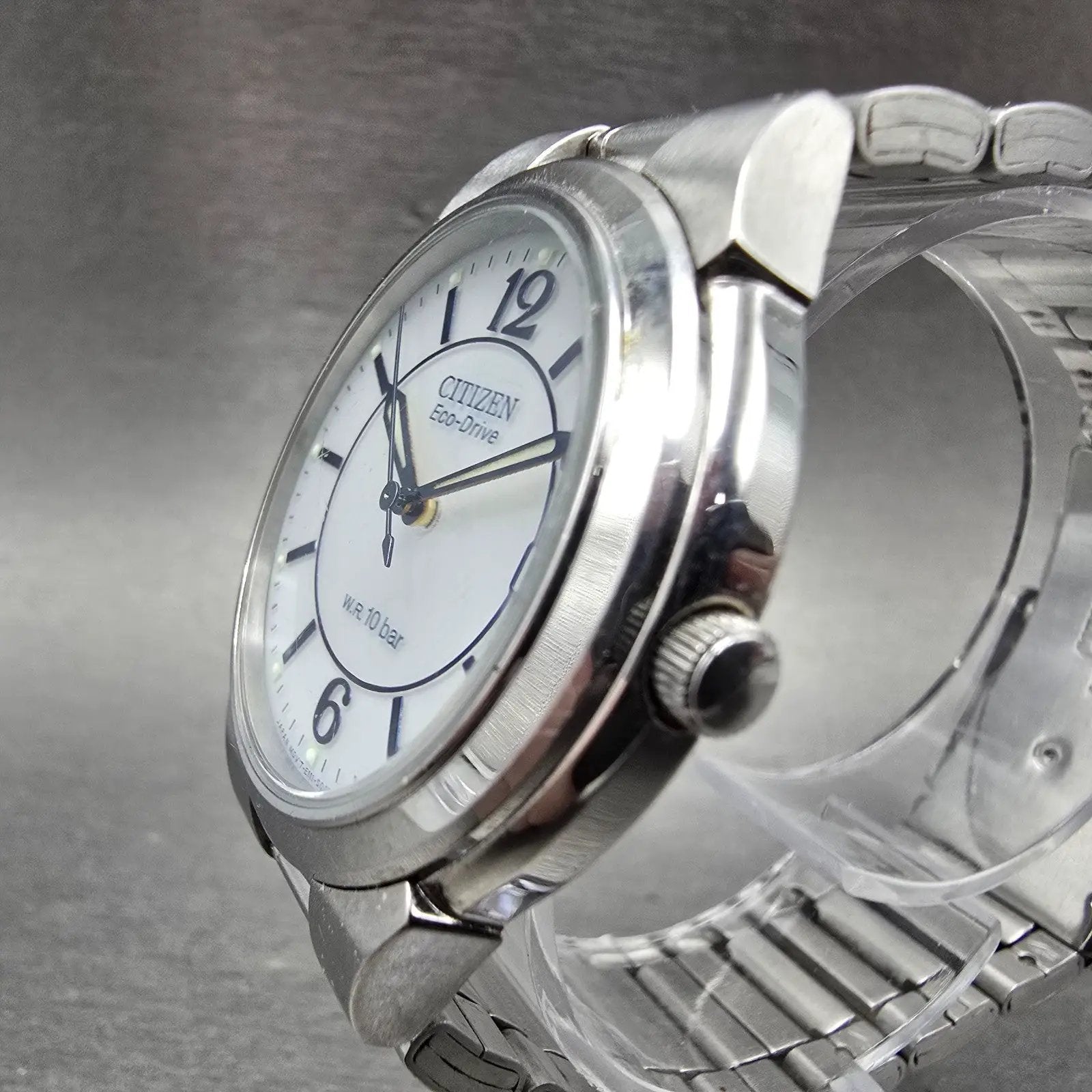 Citizen Eco-Drive Watch Men 36mm White Dial Silver Tone Date E111-S027161 Runs A2