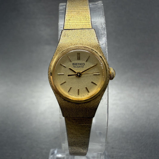 Seiko Watch Women 17mm Champagne Dial Gold Tone Round 5421-0039 New Battery XF0
