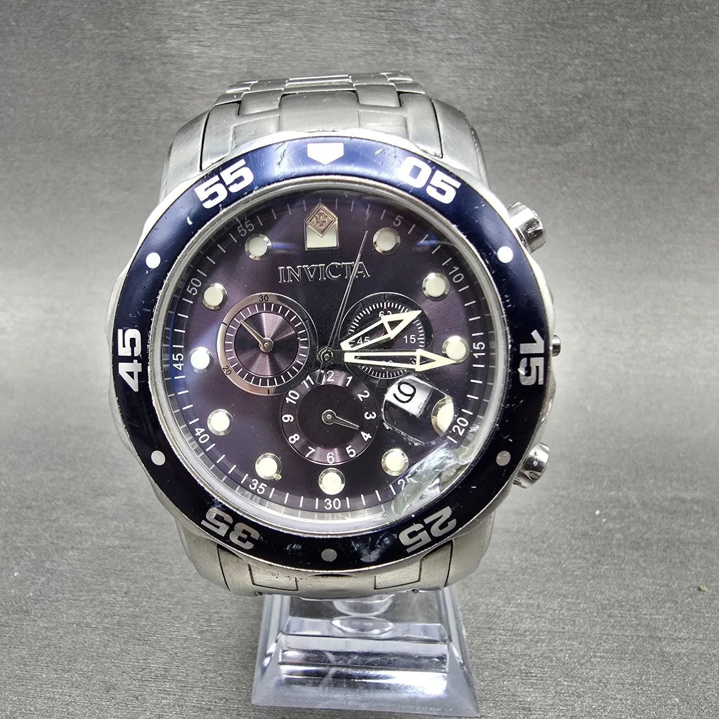 Invicta Pro Diver Chronograph Watch Men 49mm Purple Dial Silver Tone 0070 PARTS0
