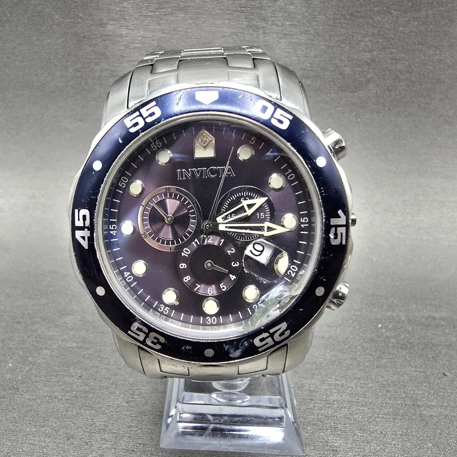 Invicta Pro Diver Chronograph Watch Men 49mm Purple Dial Silver Tone 0070 PARTS0