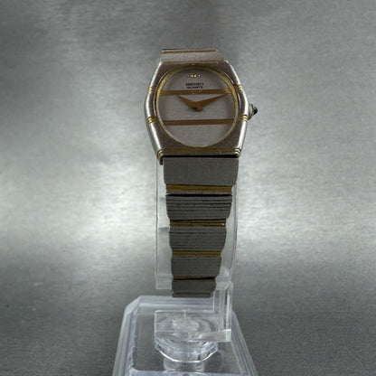 Seiko Watch Women 19mm Silver Dial Two Tone Oval Vintage 1400-8510 New Battey5