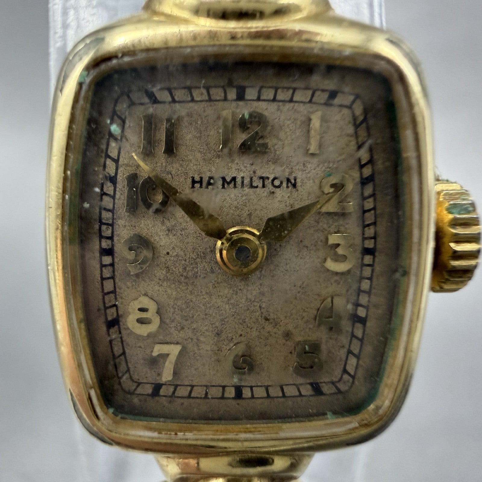Hamilton Watch Women 14mm Cream Dial 14K Gold Filled Manual Wind Runs Rectangle1