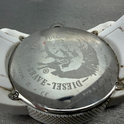 Diesel Watch Men 44mm White Dial White Rubber Round DZ1436 New Battery ABCD9