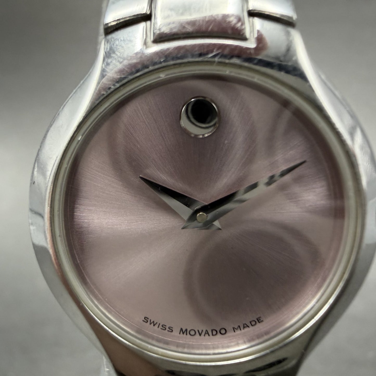 Movado Kara Watch Women 24m Pink Dial Steel Round 84-A1-1846 New Battery ABCD1