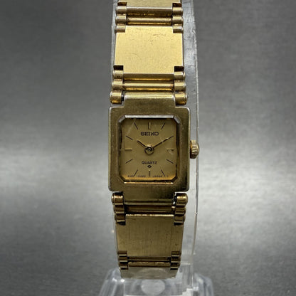 Seiko Watch Women 13mm Champagne Dial Gold Tone Square 1E205209 New Battery0