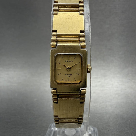 Seiko Watch Women 13mm Champagne Dial Gold Tone Square 1E205209 New Battery0