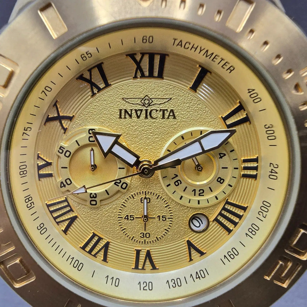 Invicta Pro Diver Watch Men 49mm Gold Dial Gold Date Round 24844 New Battery1