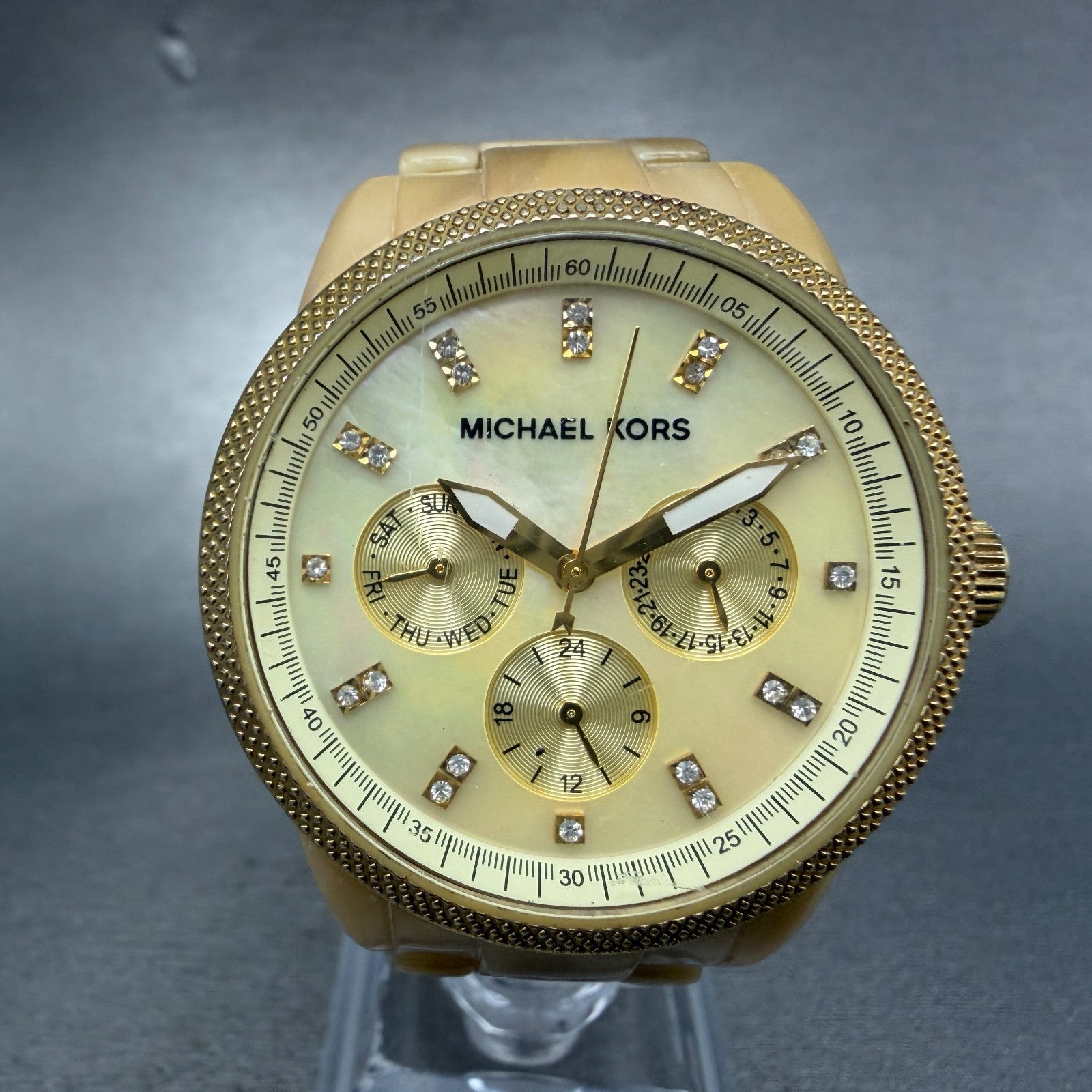 Michael Kors Jet Set Watch Women 37mm MOP Dial Cream Tone Daydate MK-5039 READ!!0