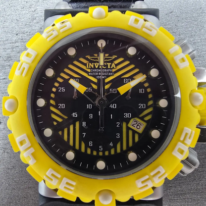 Invicta Chronograph Dive Watch Men 50mm Black Dial Steel Yellow 10038 NewBattery1