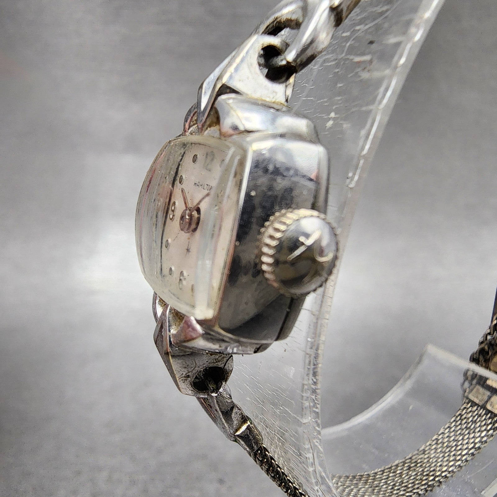 Hamilton Watch Women 14mm White Dial 10K White Gold Plated Manual Wind Runs2