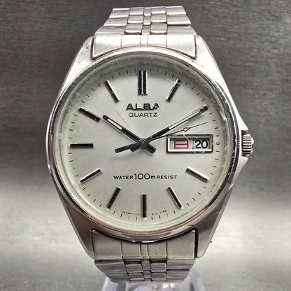 Seiko Alba Watch Men 35mm Silver Dial Silver Tone Daydate Round Y113-8100 NewBat0
