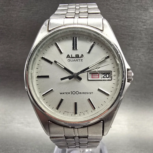 Seiko Alba Watch Men 35mm Silver Dial Silver Tone Daydate Round Y113-8100 NewBat0